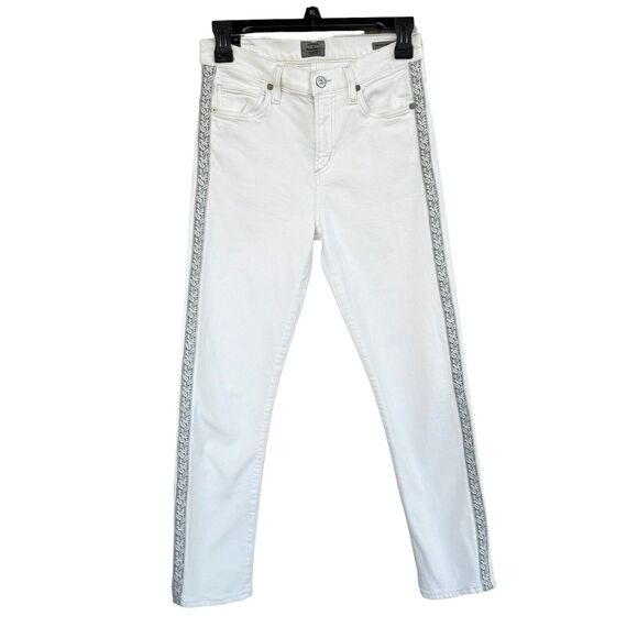 Citizens Of Humanity SZ 26 Harlow Ankle Slim Jeans Hi-Rise Stretch Floral Trim - Picture 1 of 13